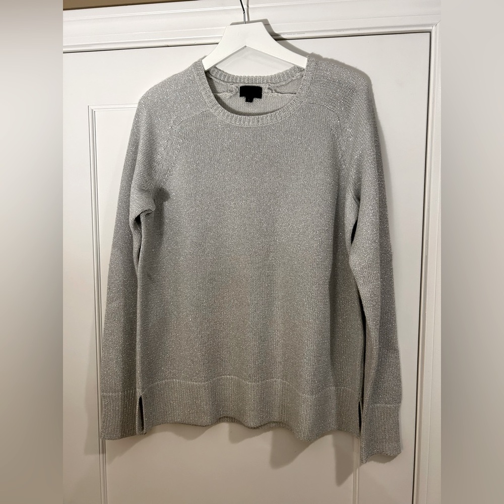 JCREW,Cashmere & metallic pullover sweater,,Large,worn once,silvergrey metallic